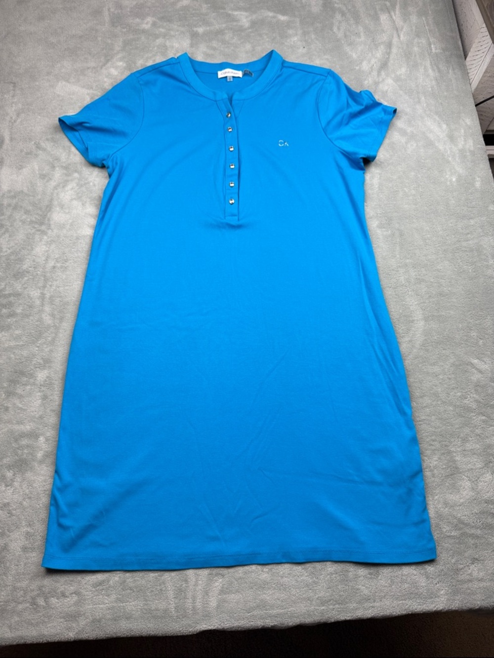 Calvin Klein Bright Blue Short-Sleeve Henley Dress L